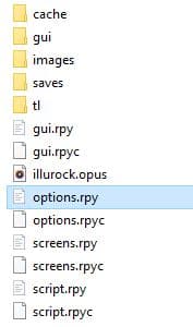 A screenshot showing a Renpy folder