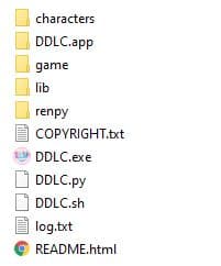 A screenshot showing a Renpy compiled folder